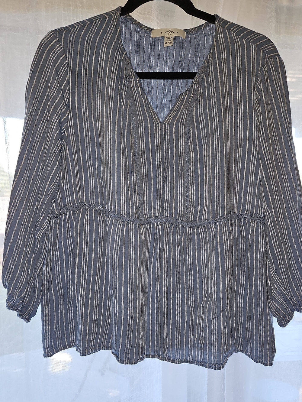 Fever Blue and White Striped V-Neck Peasant Tunic
